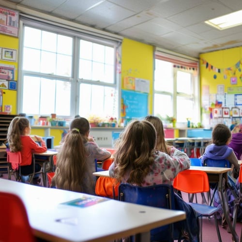 bright, packed classroom